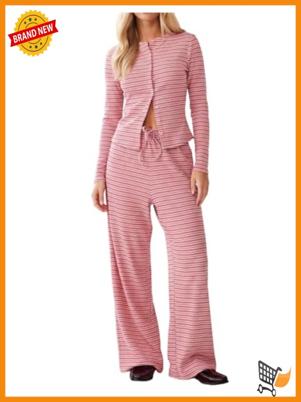 2 Piece Striped Lounge Set Long Sleeve Button Down Wide Leg Pants